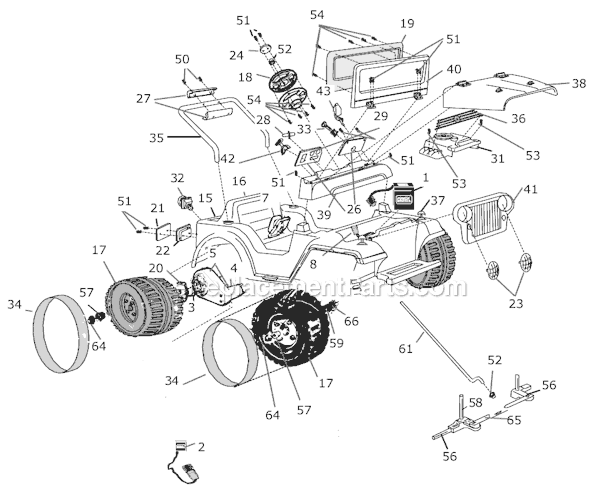 Page A Diagram and Parts List for T1961  Power Wheels Ride-On Cars